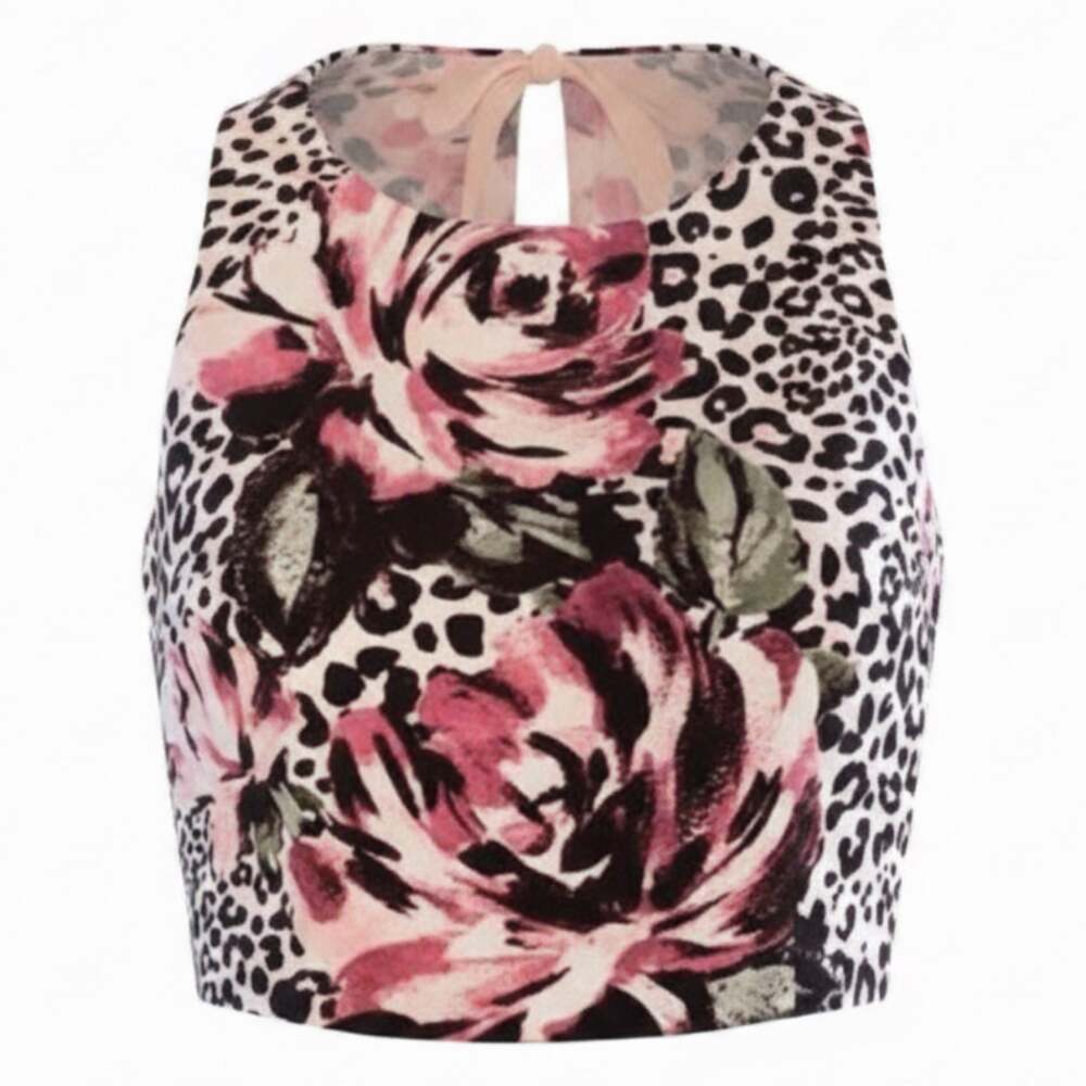 My Michelle Girls Cheetah and floral print Crop top NWT Size 14
